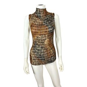 Michele Michelle 90s Y2K High Neck Stretchy Crinkle Sheer Top